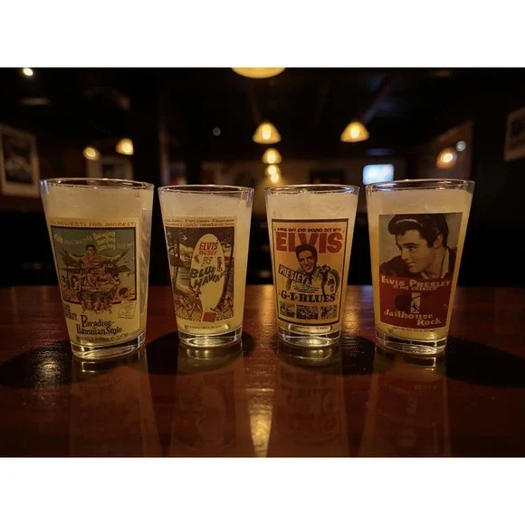 Set of 4 Elvis Presley Drinking Glasses Rockabilly Memorabilia tumbler - Picture 1 of 3